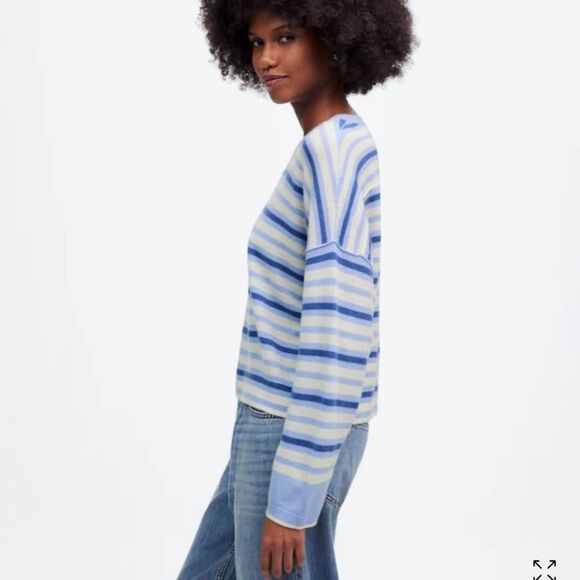 Madewell Striped Boxy Relaxed Fit Long Sleeve Casual Sweater Blue White Size XS - Picture 3 of 15
